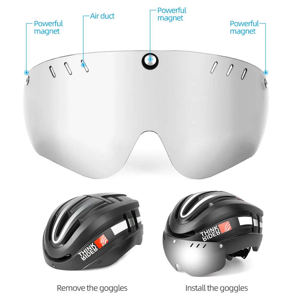 Road MTB Bicycle Helmet LED Light With Magnetic Goggles ThinkRider
