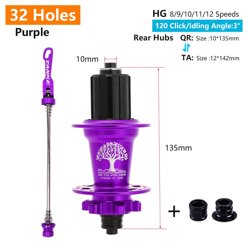 Click Hub 6 Bearing MTB Front Rear 28 32 36 Holes QR Thru-axle TANKE 120