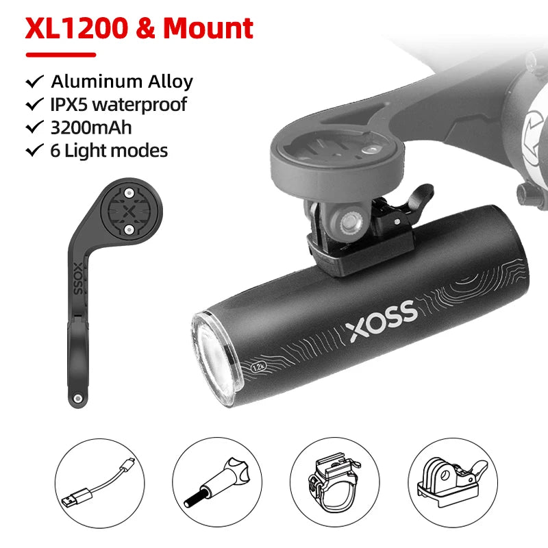Bike Light XL1200 Headlight Waterproof Rechargeable Front Lamp XOSS 200-1200 Lm