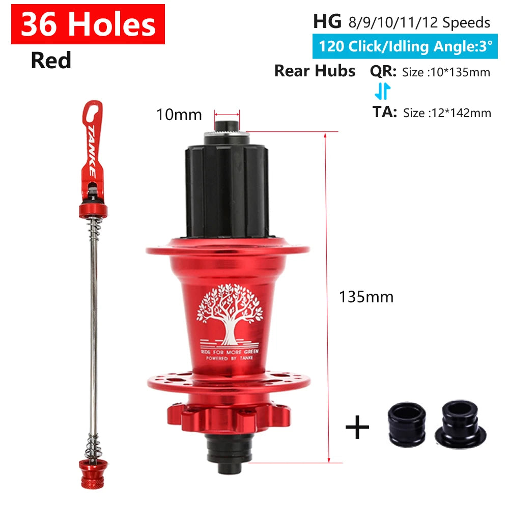 Click Hub 6 Bearing MTB Front Rear 28 32 36 Holes QR Thru-axle TANKE 120