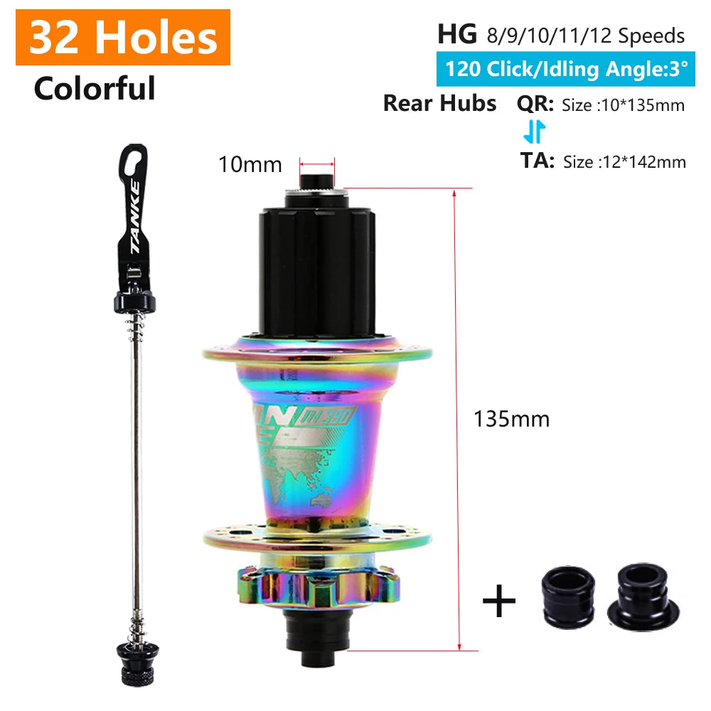 Click Hub 6 Bearing MTB Front Rear 28 32 36 Holes QR Thru-axle TANKE 120