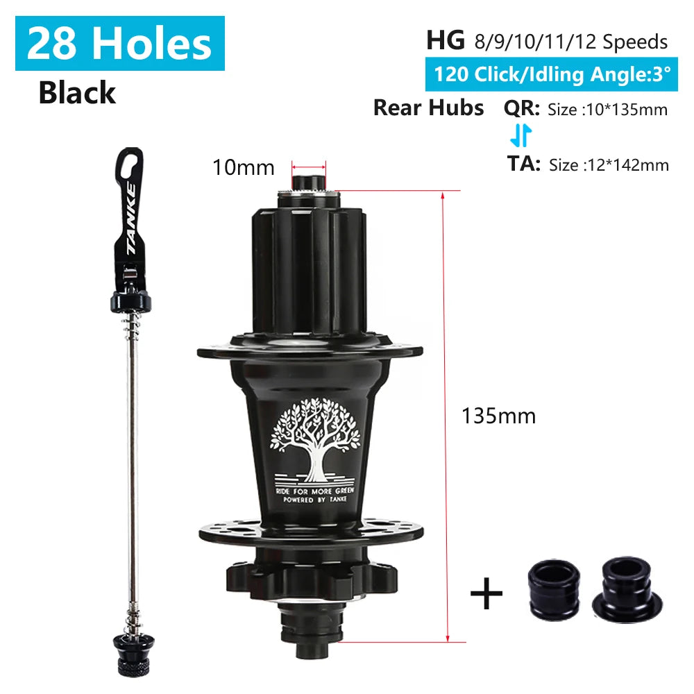 Click Hub 6 Bearing MTB Front Rear 28 32 36 Holes QR Thru-axle TANKE 120