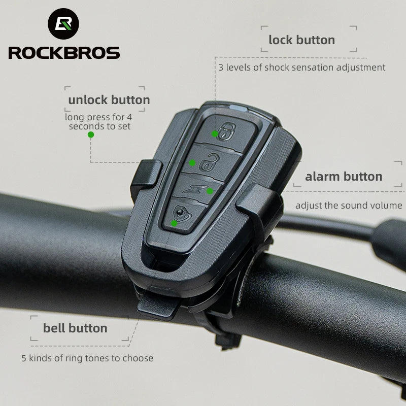 Bicycle Type-C Vibration Anti Theft Electric Alarm Horn with Wireless Remote Control ROCKBROS