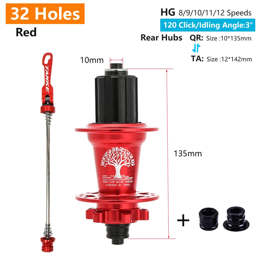 Click Hub 6 Bearing MTB Front Rear 28 32 36 Holes QR Thru-axle TANKE 120