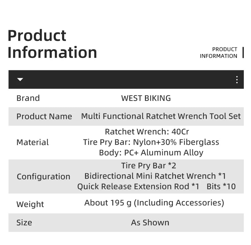 Portable Ratchet Wrench Kit 14 In 1 WEST BIKING