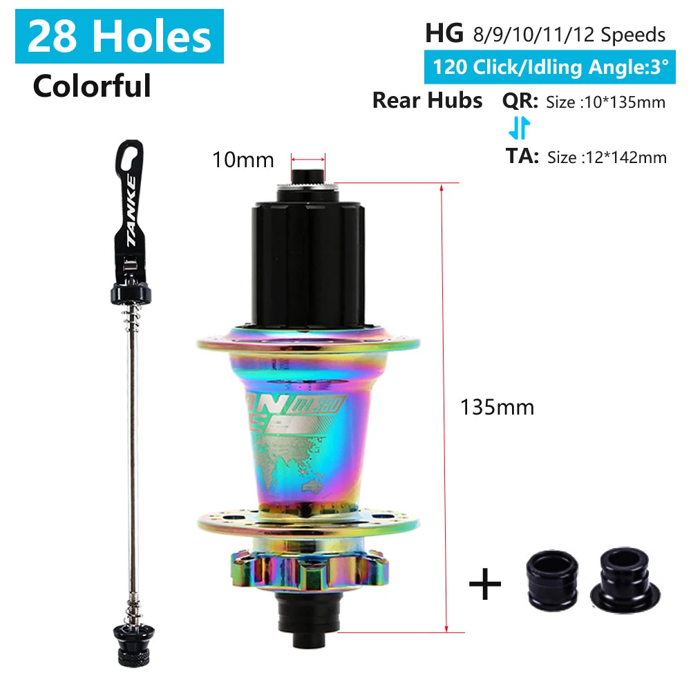 Click Hub 6 Bearing MTB Front Rear 28 32 36 Holes QR Thru-axle TANKE 120