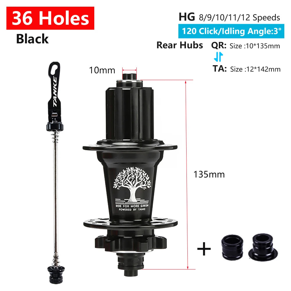 Click Hub 6 Bearing MTB Front Rear 28 32 36 Holes QR Thru-axle TANKE 120