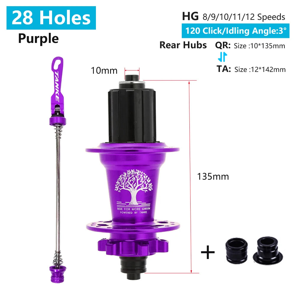 Click Hub 6 Bearing MTB Front Rear 28 32 36 Holes QR Thru-axle TANKE 120