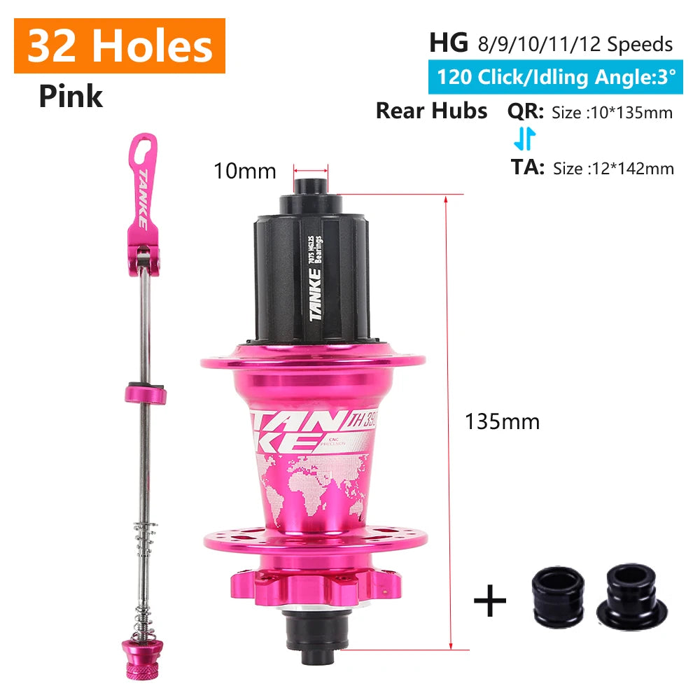 Click Hub 6 Bearing MTB Front Rear 28 32 36 Holes QR Thru-axle TANKE 120