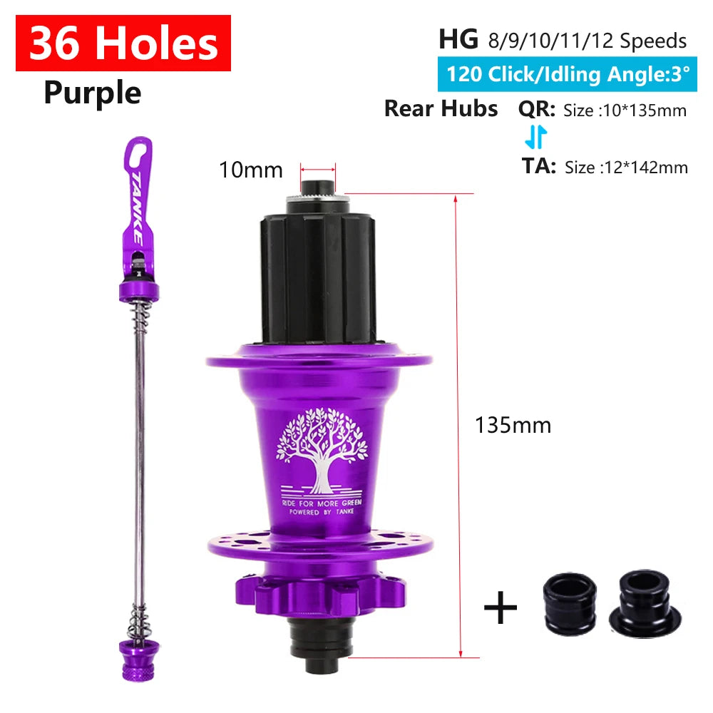 Click Hub 6 Bearing MTB Front Rear 28 32 36 Holes QR Thru-axle TANKE 120