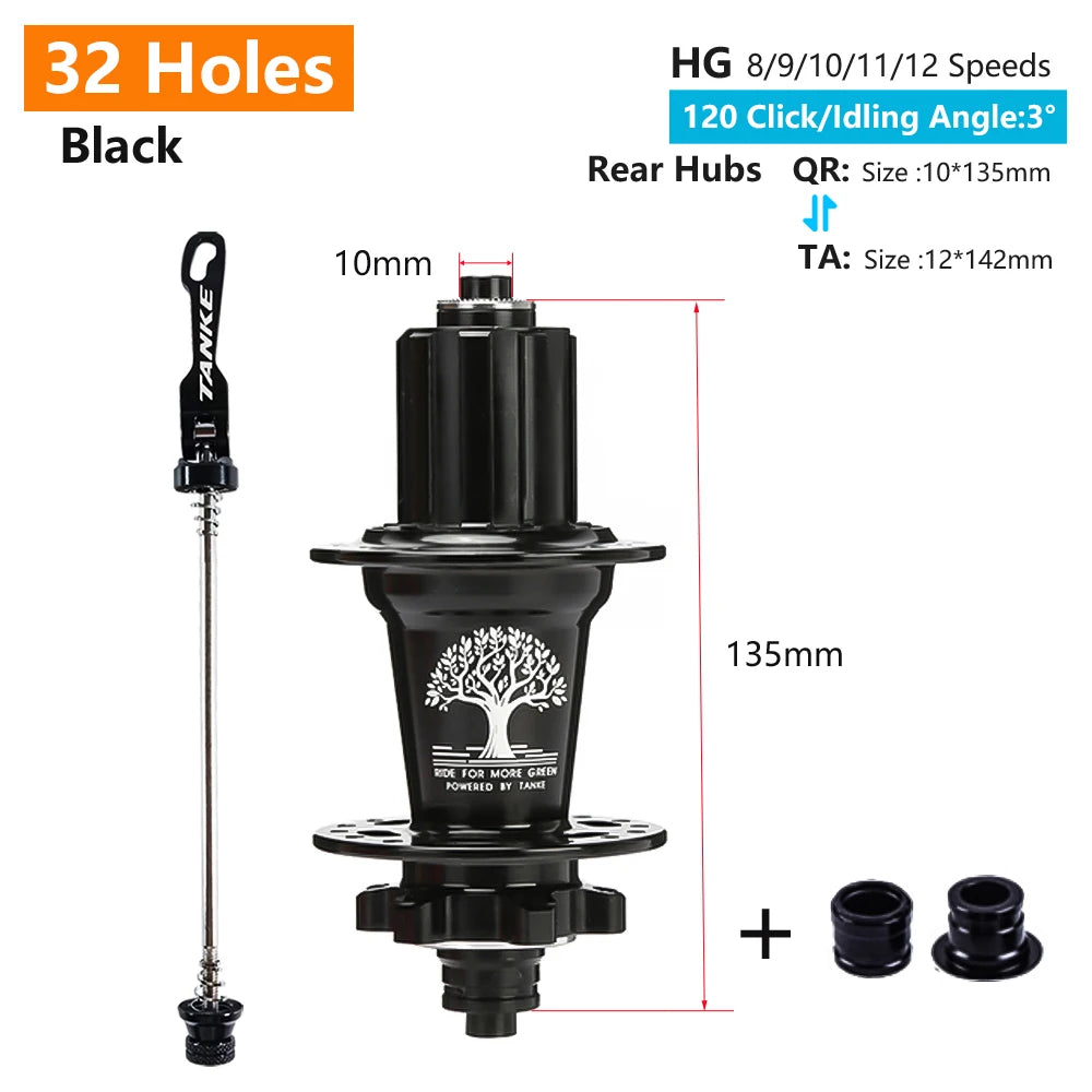 Click Hub 6 Bearing MTB Front Rear 28 32 36 Holes QR Thru-axle TANKE 120