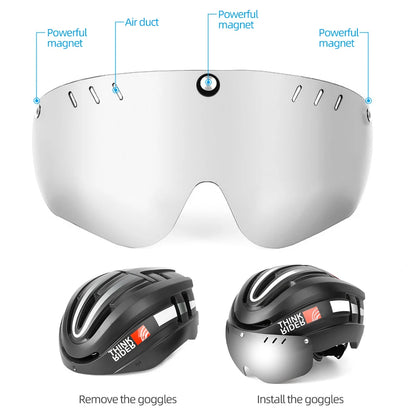 Road MTB Bicycle Helmet LED Light With Magnetic Goggles ThinkRider