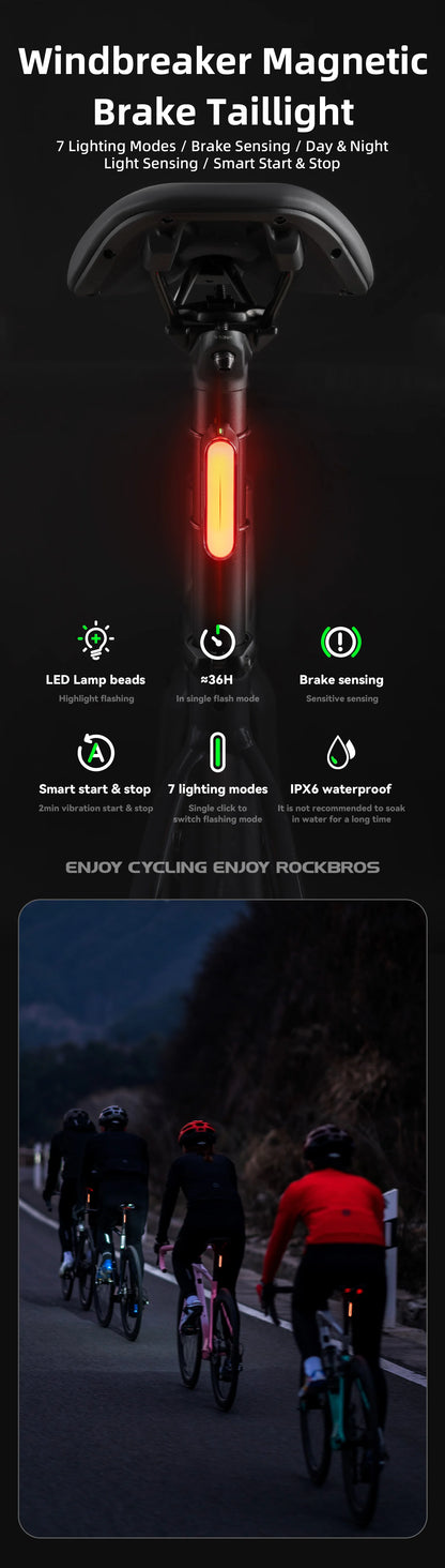 Magnetic LED Bike Tail Light Type-C 7 modes Rechargeable ROCKBROS