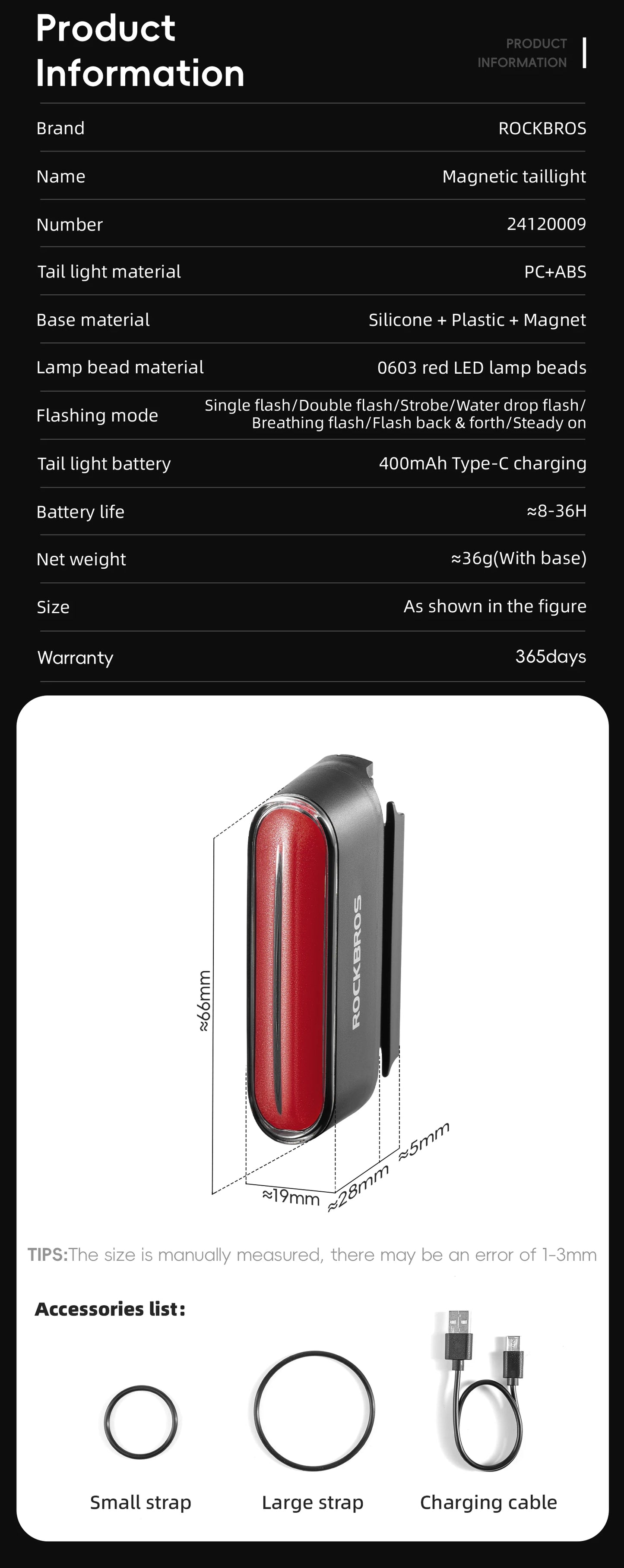 Magnetic LED Bike Tail Light Type-C 7 modes Rechargeable ROCKBROS