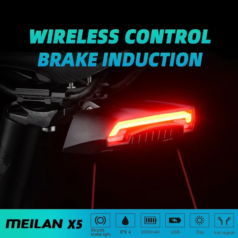 Wireless Smart USB Rechargeable Bicycle Rear Light Laser Tail  Lamp Meilan X5