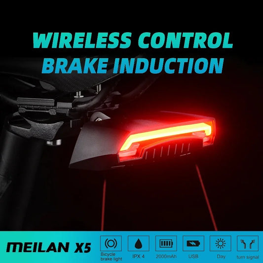 Wireless Smart USB Rechargeable Bicycle Rear Light Laser Tail  Lamp Meilan X5