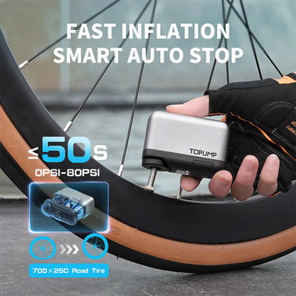 Mini Portable Electric Bike Pump 120PSI Max 450mAh Battery TOPUMP TB2 PRO